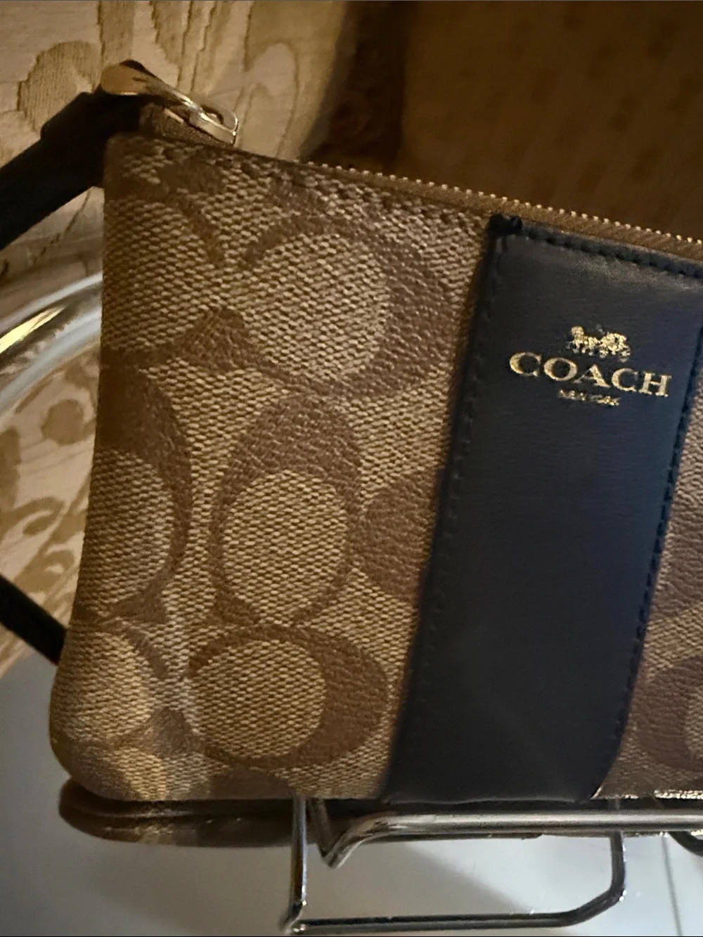 Coach Corner Zip Wristlet in Signature Canvas with Stripe preowned